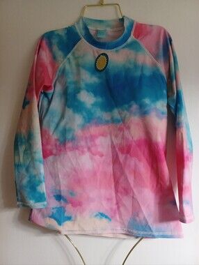 Kids Tie-Dye Long Sleeve Rash Guard - Pink Blue 13/14